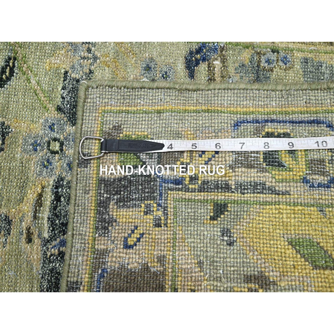 2'7" x 10'6" New Hand Knotted Green Wool Runner Oriental Rug - MOA10275718