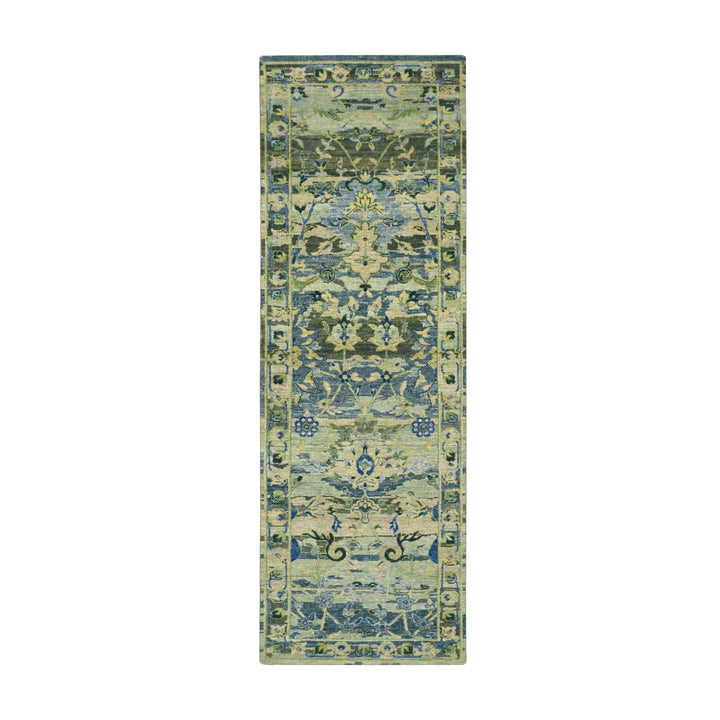 2'7" x 8'4" New Hand Knotted Green Wool Runner Oriental Rug - MOA10275719