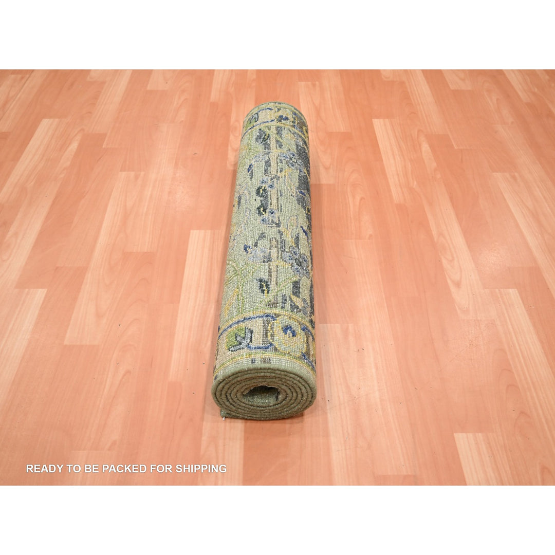 2'7" x 8'4" New Hand Knotted Green Wool Runner Oriental Rug - MOA10275719