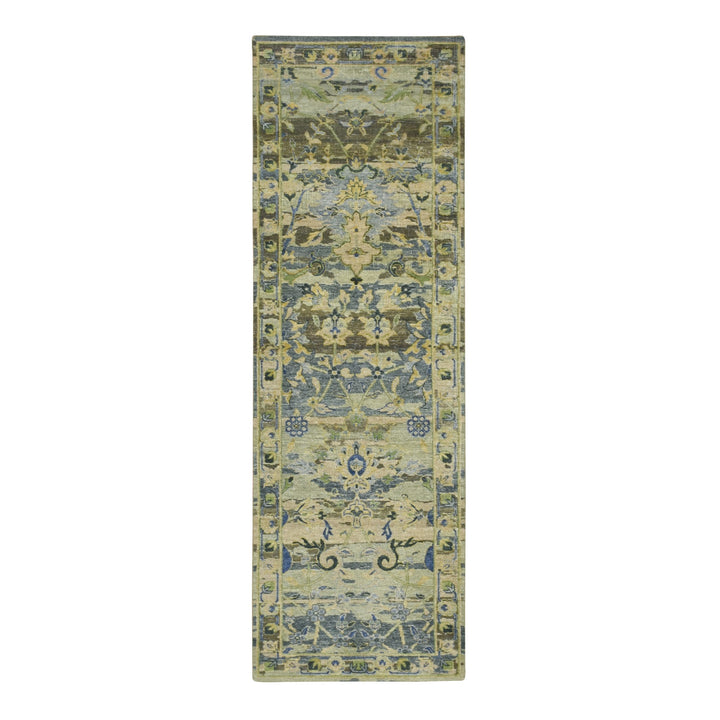 2'8" x 8'3" New Hand Knotted Green Wool Runner Oriental Rug - MOA10275720