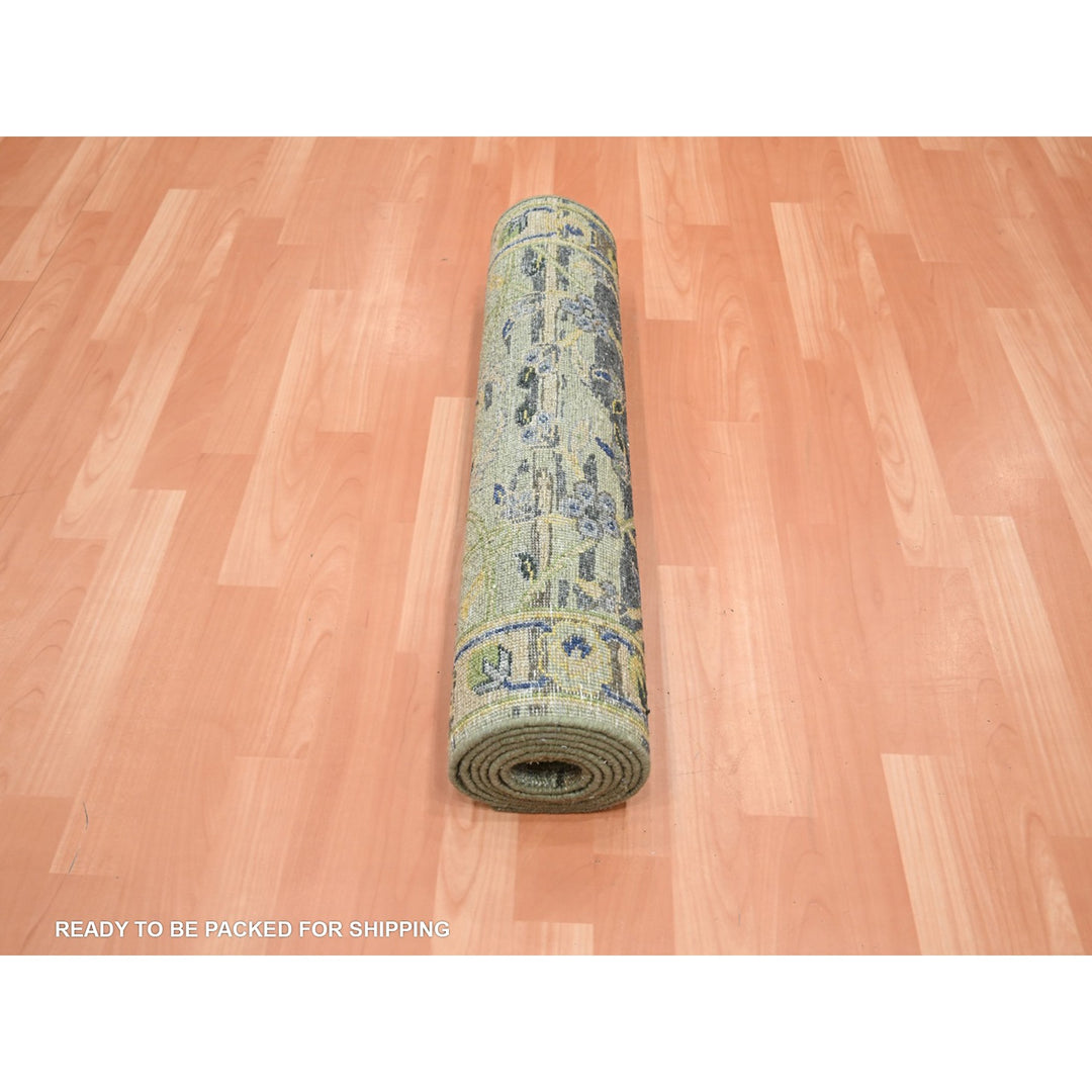 2'8" x 8'3" New Hand Knotted Green Wool Runner Oriental Rug - MOA10275720