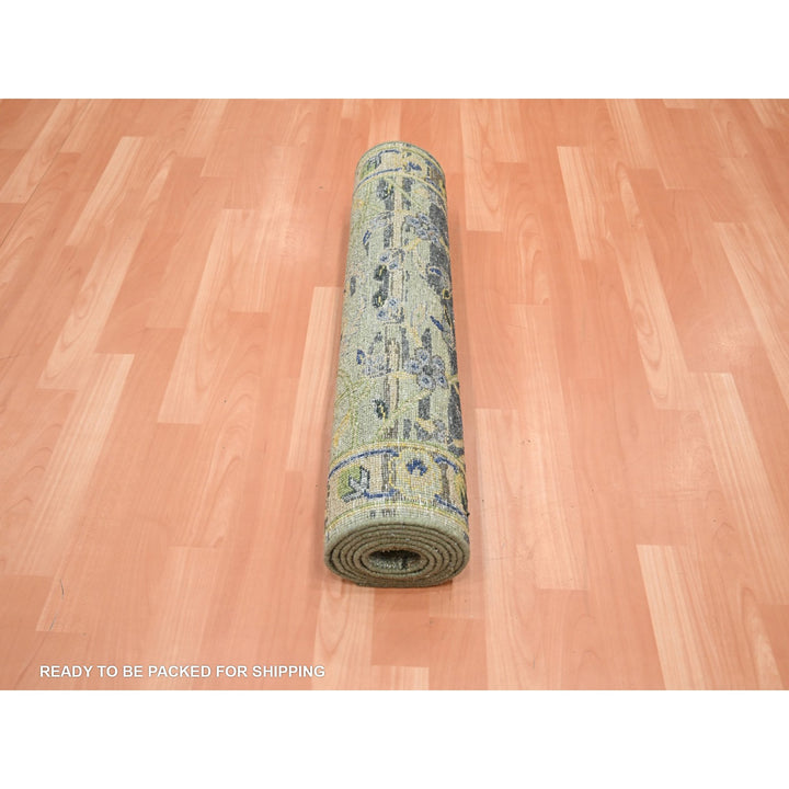 2'8" x 8'3" New Hand Knotted Green Wool Runner Oriental Rug - MOA10275720