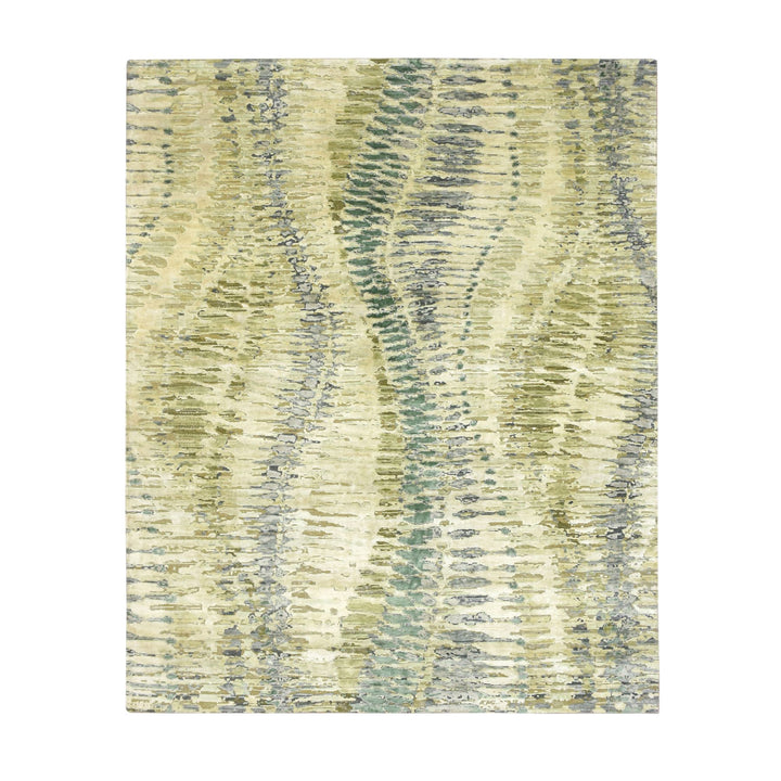 8'0" x 9'10" New Hand Knotted Green Silk Rectangle Oriental Rug - MOA10275725