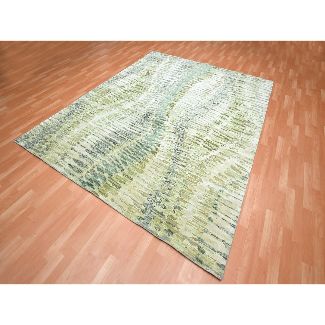 8'0" x 9'10" New Hand Knotted Green Silk Rectangle Oriental Rug - MOA10275725