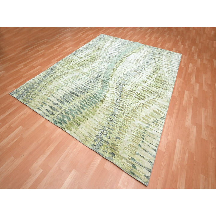 8'0" x 9'10" New Hand Knotted Green Silk Rectangle Oriental Rug - MOA10275725