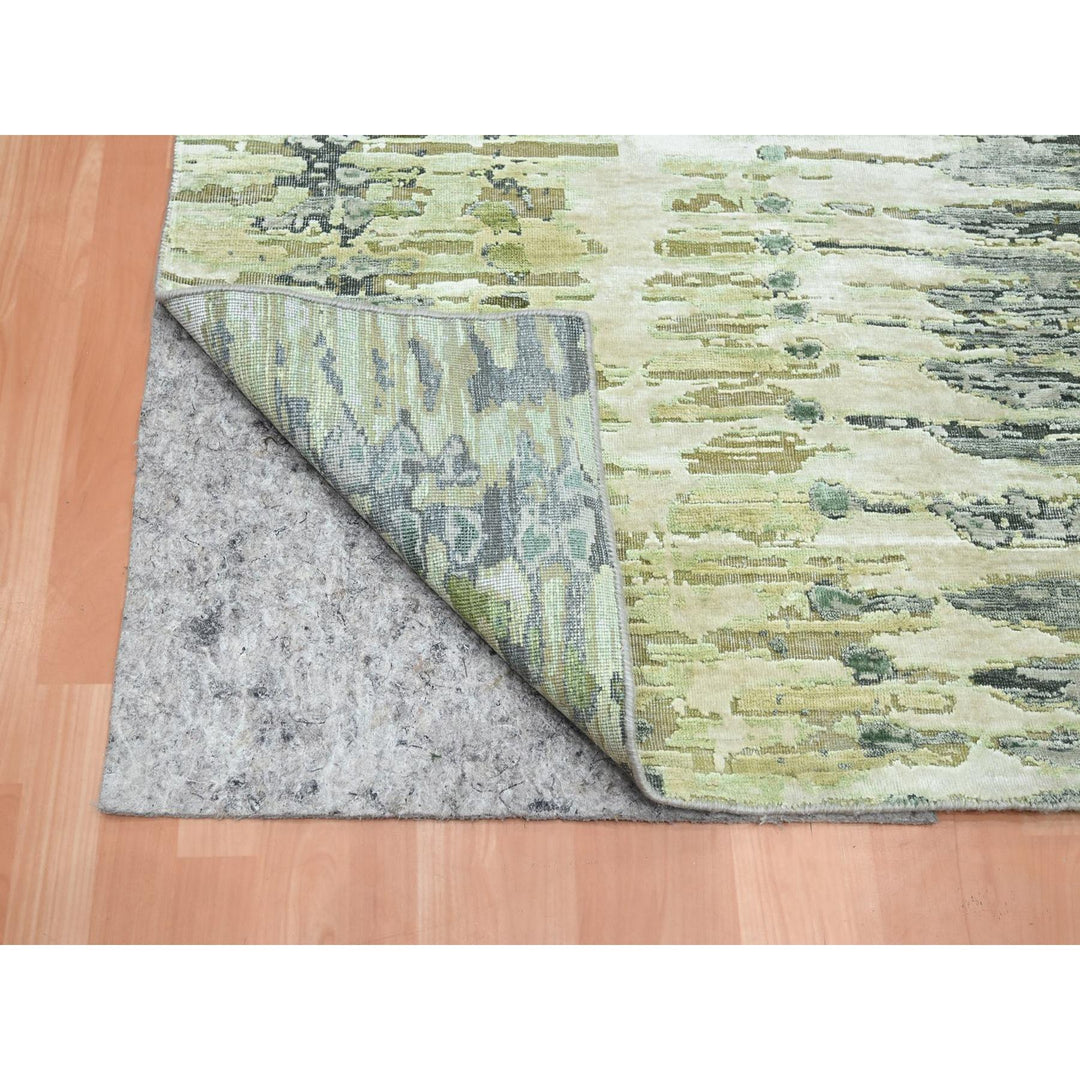 8'0" x 9'10" New Hand Knotted Green Silk Rectangle Oriental Rug - MOA10275725