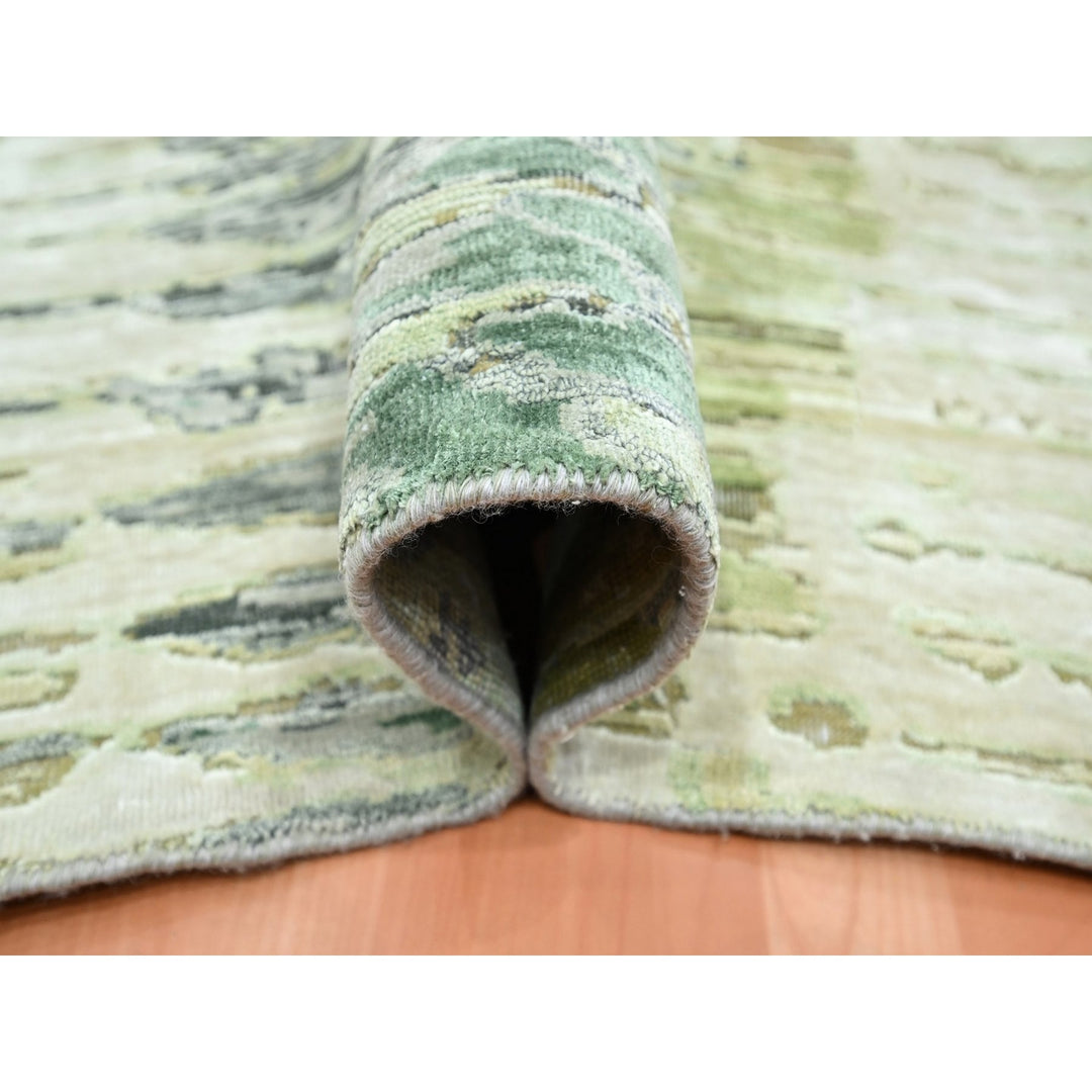 8'0" x 9'10" New Hand Knotted Green Silk Rectangle Oriental Rug - MOA10275725