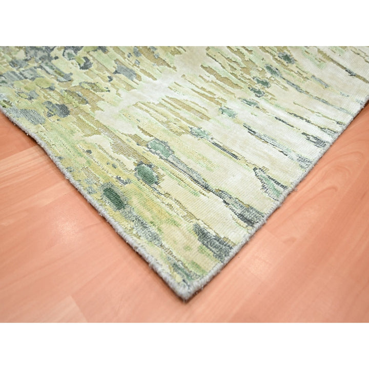 8'0" x 9'10" New Hand Knotted Green Silk Rectangle Oriental Rug - MOA10275725