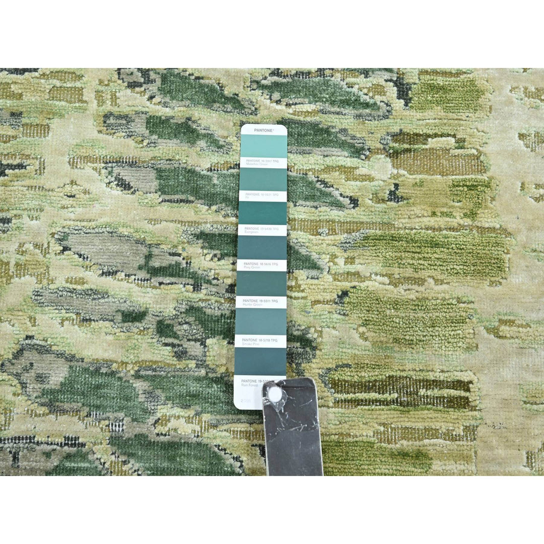 8'0" x 9'10" New Hand Knotted Green Silk Rectangle Oriental Rug - MOA10275725