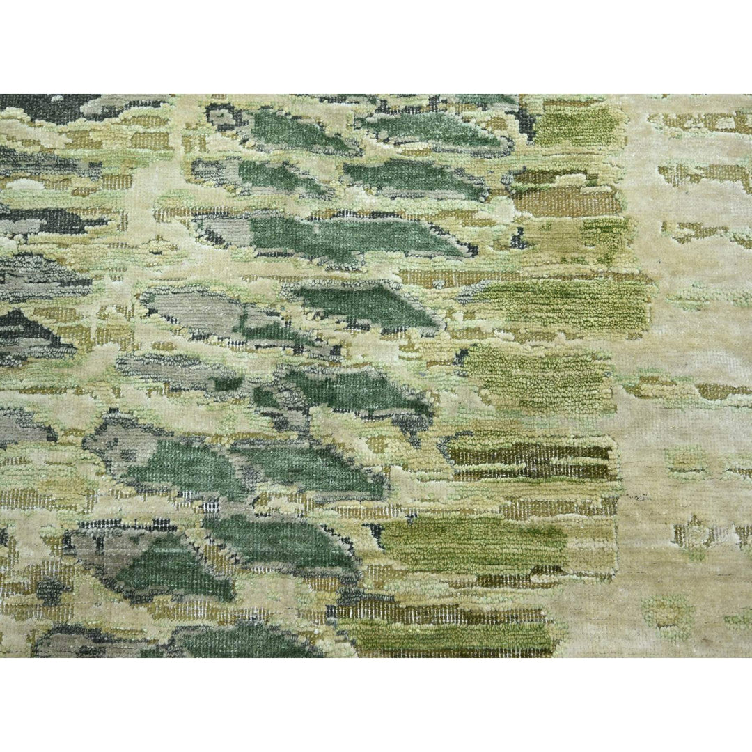 8'0" x 9'10" New Hand Knotted Green Silk Rectangle Oriental Rug - MOA10275725