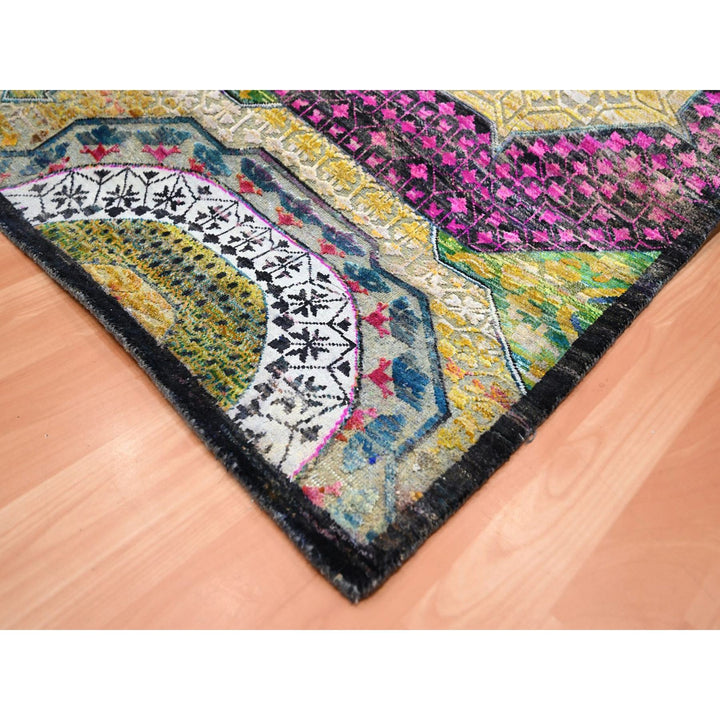 9'0" x 11'10" New Hand Knotted Yellow Wool & Silk Rectangle Oriental Rug - MOA10275726