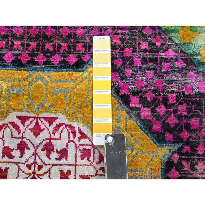 9'0" x 11'10" New Hand Knotted Yellow Wool & Silk Rectangle Oriental Rug - MOA10275726