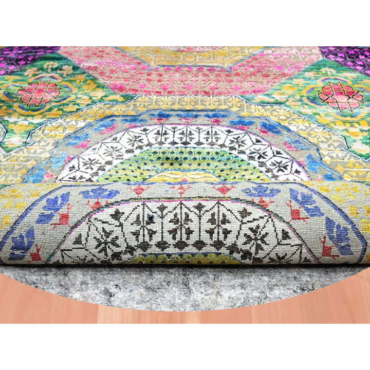 9'10" x 9'10" New Hand Knotted Yellow Wool & Silk Round Oriental Rug - MOA10275727