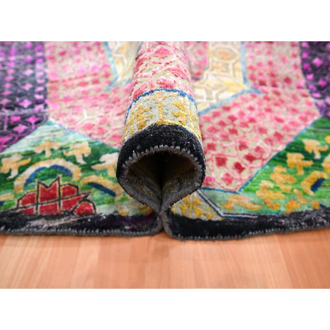 9'10" x 9'10" New Hand Knotted Yellow Wool & Silk Round Oriental Rug - MOA10275727