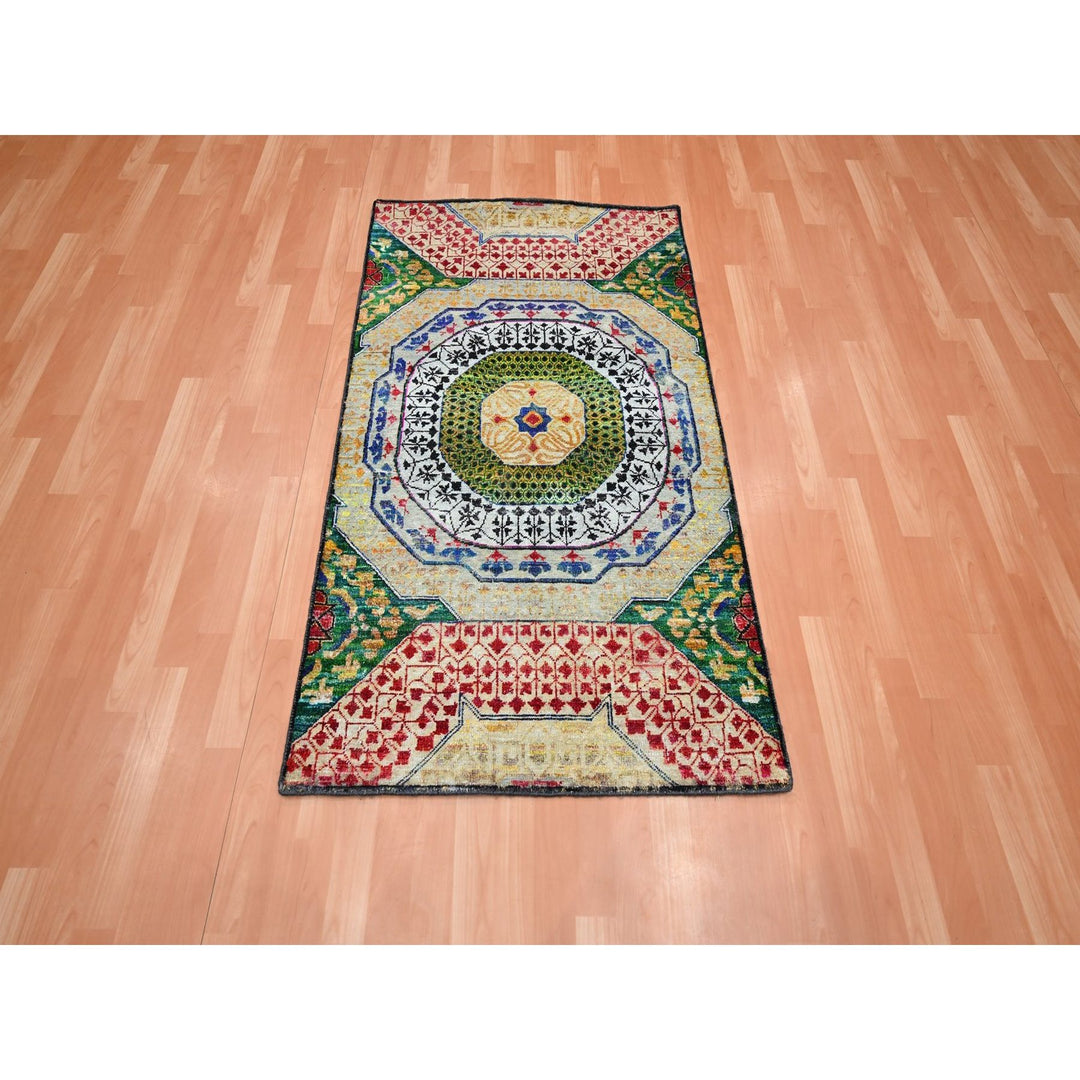 3'0" x 5'1" New Hand Knotted Yellow Wool & Silk Rectangle Oriental Rug - MOA10275728