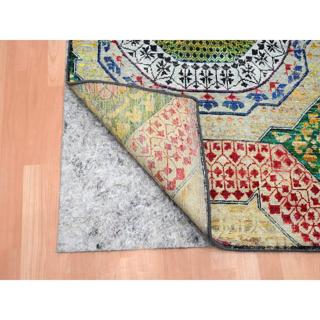 3'0" x 5'1" New Hand Knotted Yellow Wool & Silk Rectangle Oriental Rug - MOA10275728