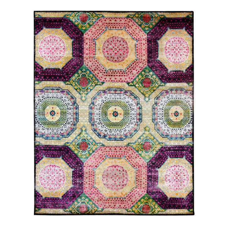 7'11" x 10'2" New Hand Knotted Yellow Wool & Sari Silk Rectangle Oriental Rug - MOA10275729