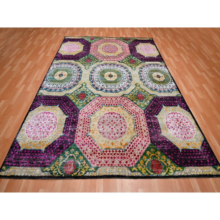 7'11" x 10'2" New Hand Knotted Yellow Wool & Sari Silk Rectangle Oriental Rug - MOA10275729