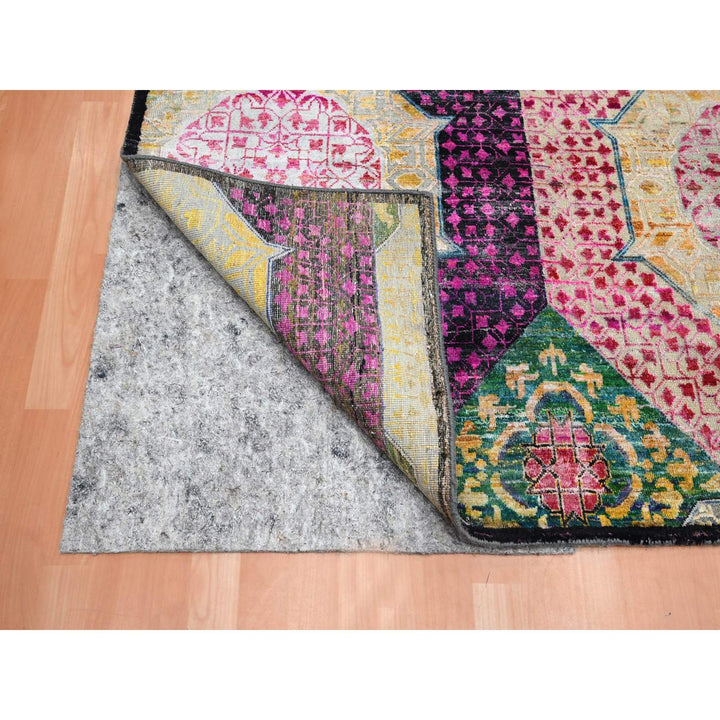 7'11" x 10'2" New Hand Knotted Yellow Wool & Sari Silk Rectangle Oriental Rug - MOA10275729