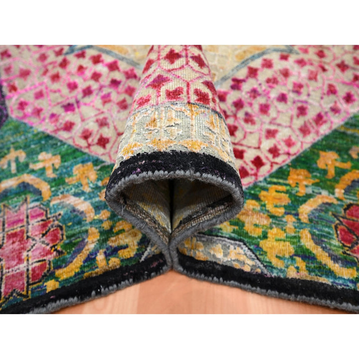 7'11" x 10'2" New Hand Knotted Yellow Wool & Sari Silk Rectangle Oriental Rug - MOA10275729