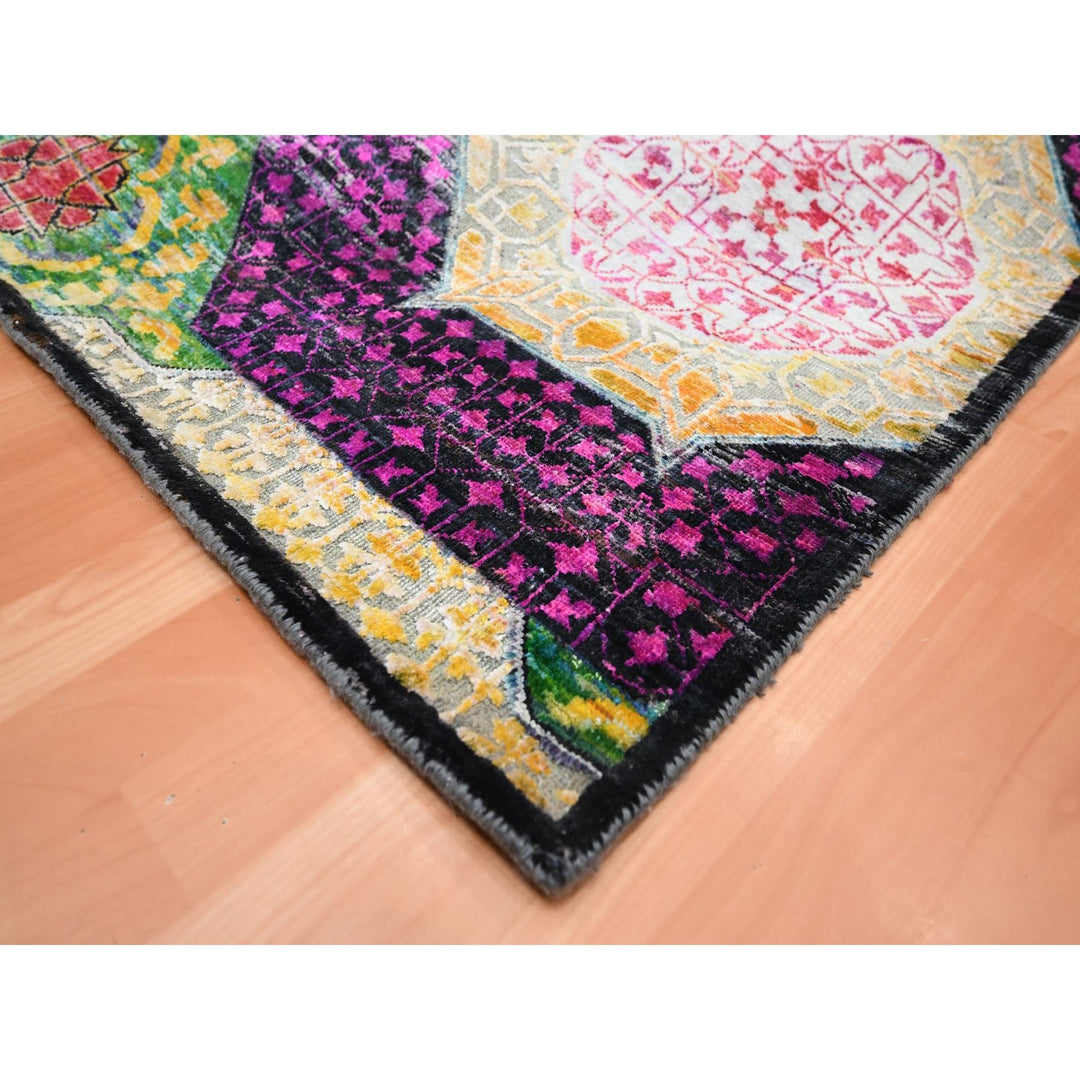 7'11" x 10'2" New Hand Knotted Yellow Wool & Sari Silk Rectangle Oriental Rug - MOA10275729