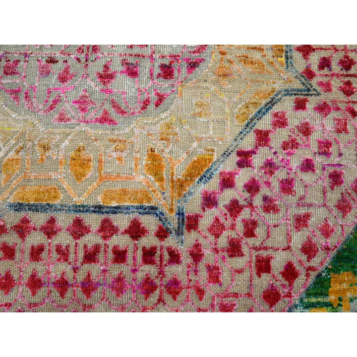 7'11" x 10'2" New Hand Knotted Yellow Wool & Sari Silk Rectangle Oriental Rug - MOA10275729