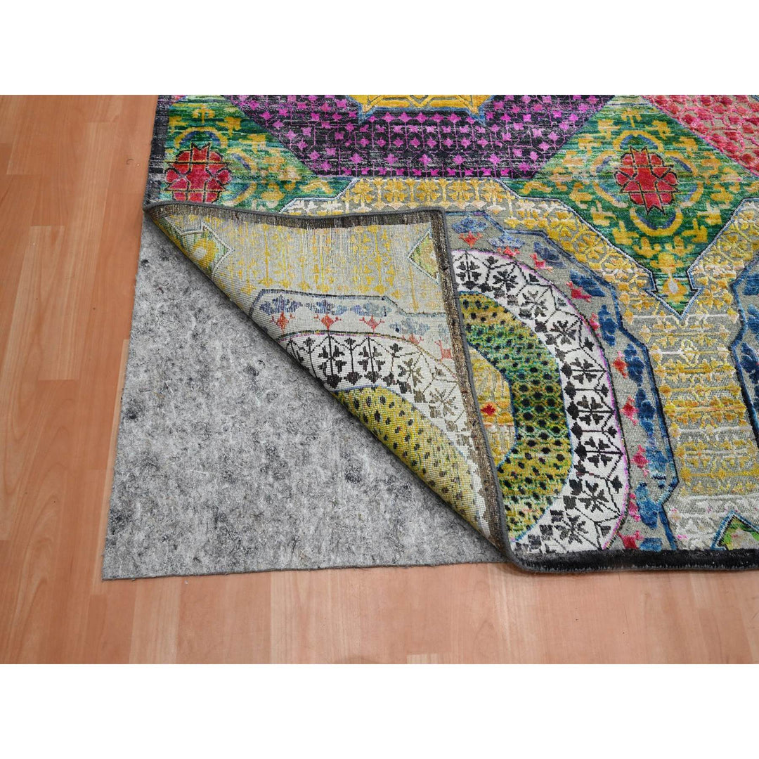 10'0" x 14'1" New Hand Knotted Yellow Wool & Sari Silk Rectangle Oriental Rug - MOA10275730