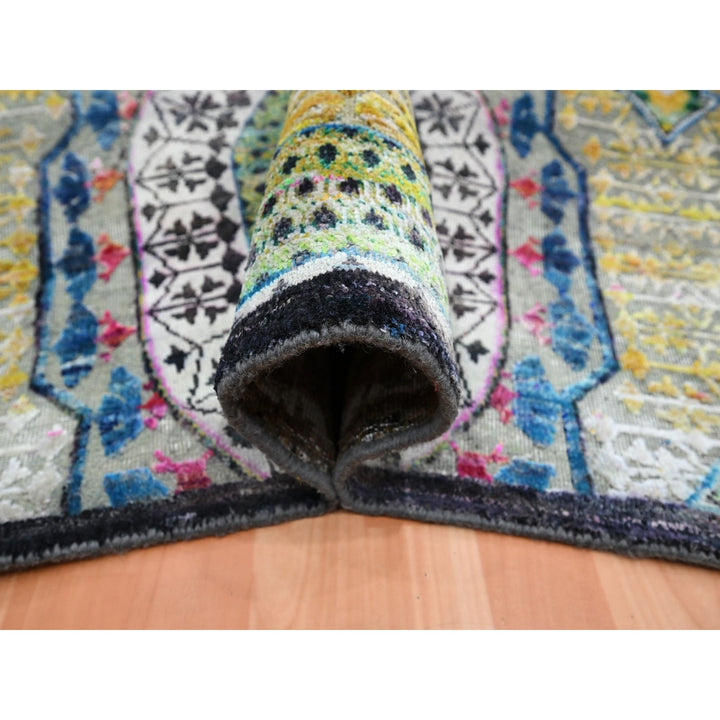 10'0" x 14'1" New Hand Knotted Yellow Wool & Sari Silk Rectangle Oriental Rug - MOA10275730