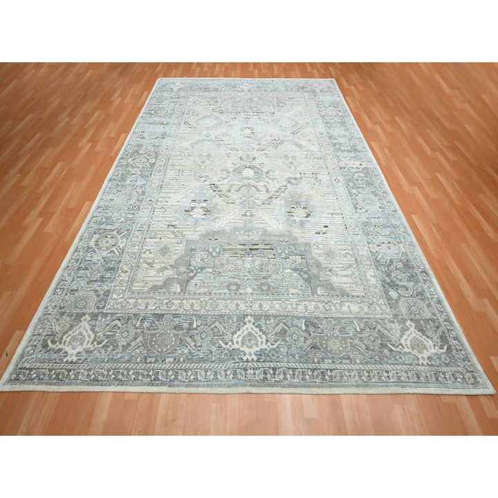 9'0" x 12'2" New Hand Knotted Grey Wool & Silk Rectangle Oriental Rug - MOA10275731