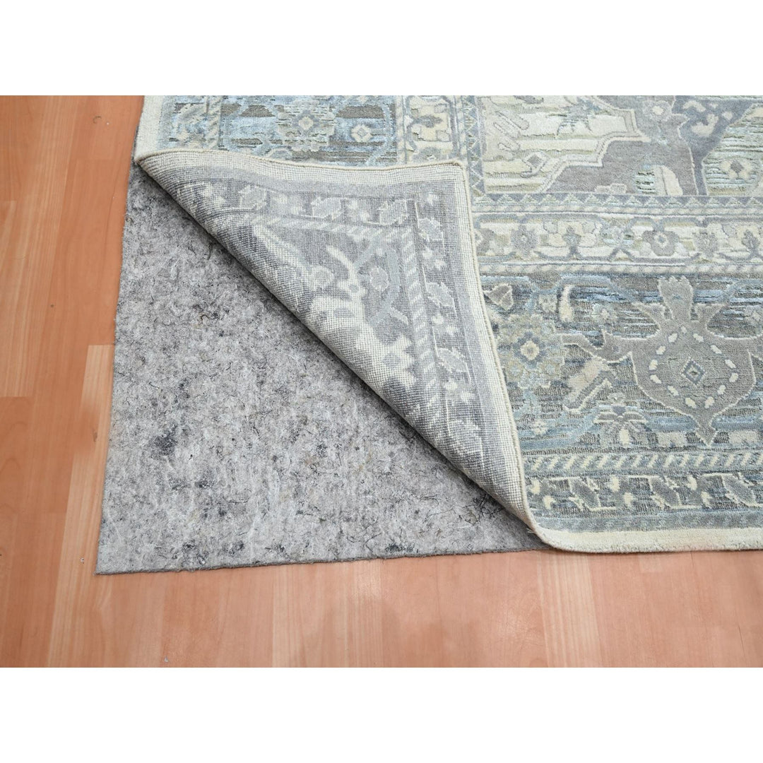 9'0" x 12'2" New Hand Knotted Grey Wool & Silk Rectangle Oriental Rug - MOA10275731