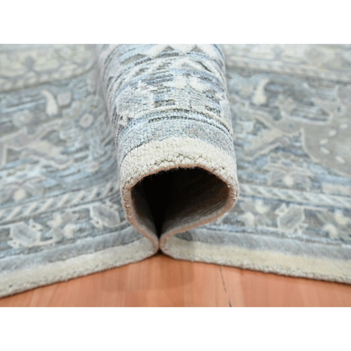 9'0" x 12'2" New Hand Knotted Grey Wool & Silk Rectangle Oriental Rug - MOA10275731