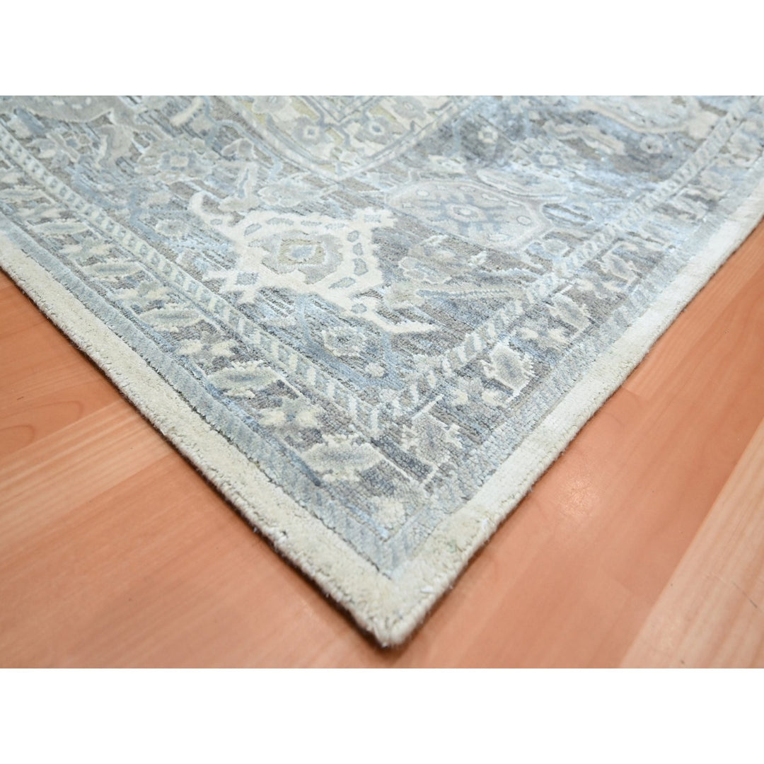 9'0" x 12'2" New Hand Knotted Grey Wool & Silk Rectangle Oriental Rug - MOA10275731