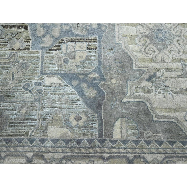9'0" x 12'2" New Hand Knotted Grey Wool & Silk Rectangle Oriental Rug - MOA10275731