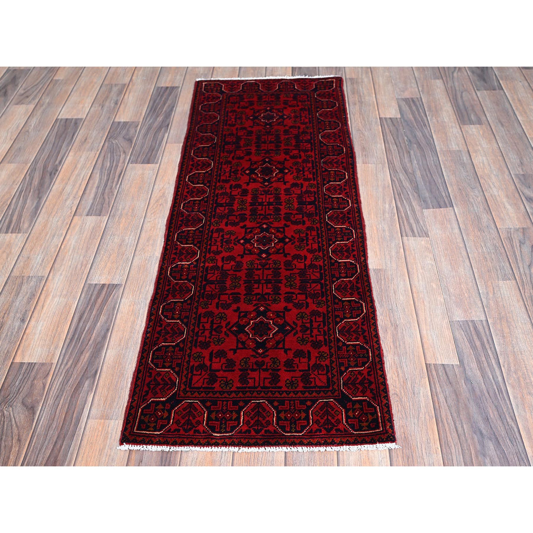1'8" x 4'9" New Hand Knotted Red Wool Runner Oriental Rug - MOA102757