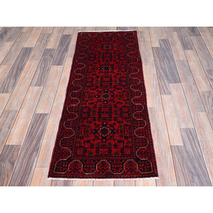 1'8" x 4'9" New Hand Knotted Red Wool Runner Oriental Rug - MOA102757