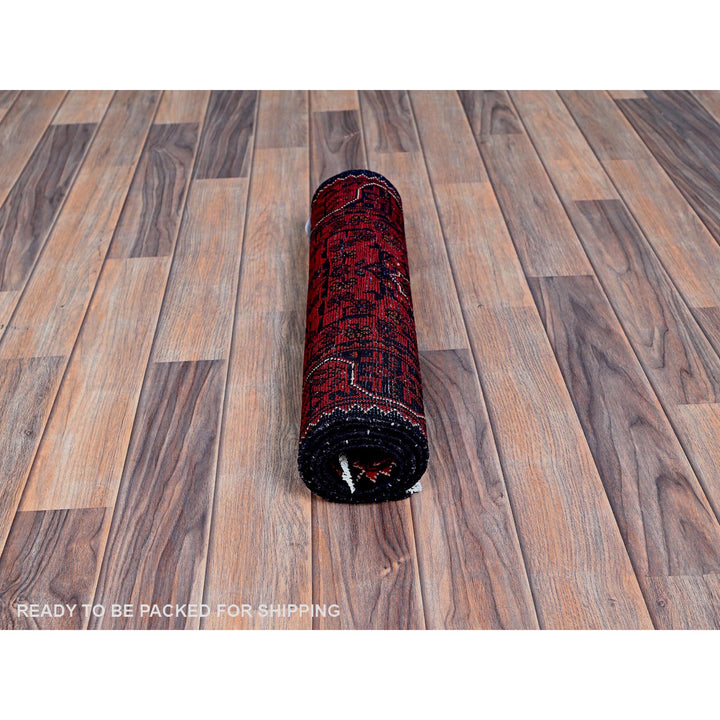 1'8" x 4'9" New Hand Knotted Red Wool Runner Oriental Rug - MOA102758