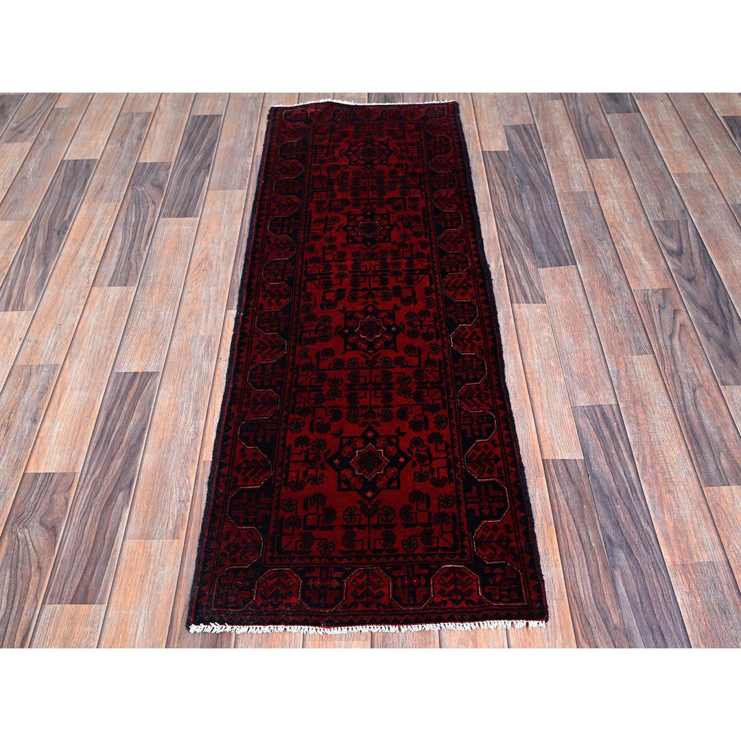 1'8" x 5'0" New Hand Knotted Red Wool Runner Oriental Rug - MOA102759