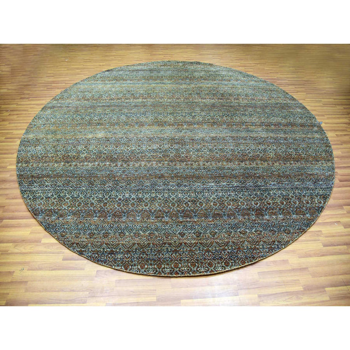 11'11" x 12'0" New Hand Knotted Brown Cotton Round Oriental Rug - MOA10276003