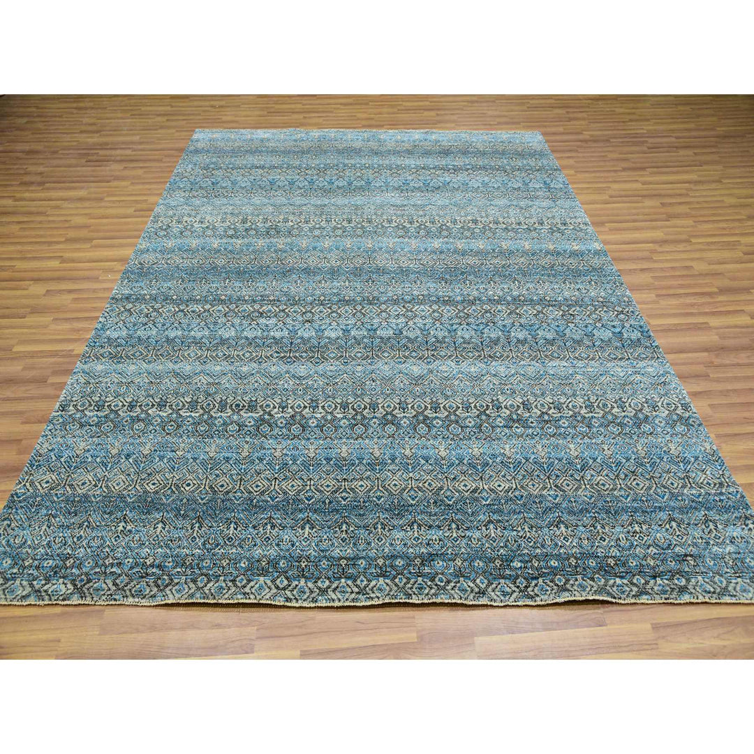 7'9" x 10'1" New Hand Knotted Blue Wool Rectangle Oriental Rug - MOA10276006