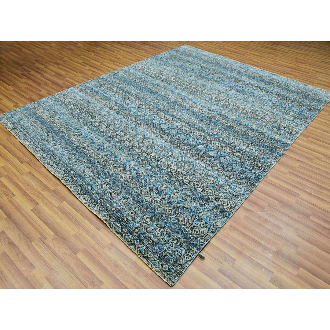 7'9" x 10'1" New Hand Knotted Blue Wool Rectangle Oriental Rug - MOA10276006