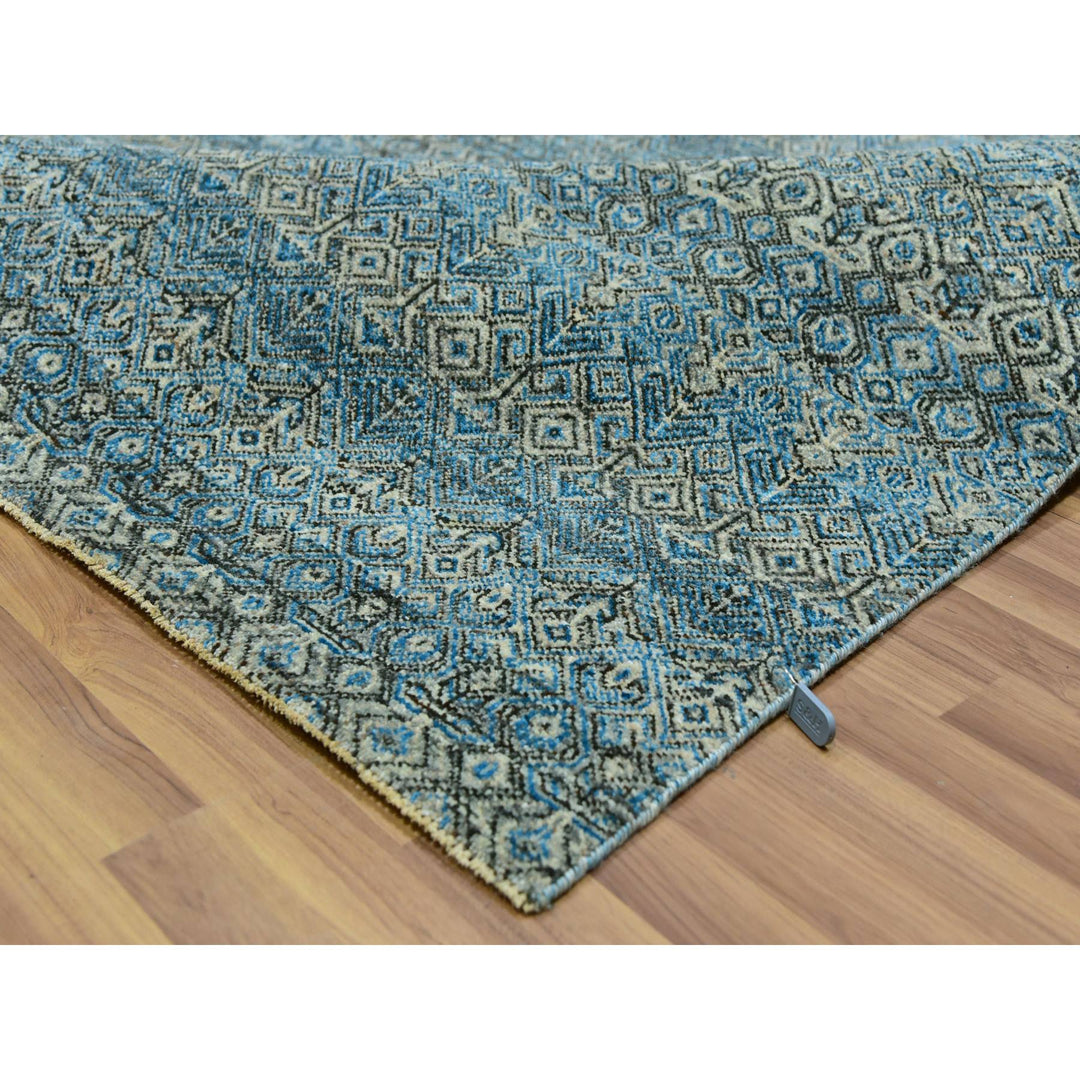 7'9" x 10'1" New Hand Knotted Blue Wool Rectangle Oriental Rug - MOA10276006