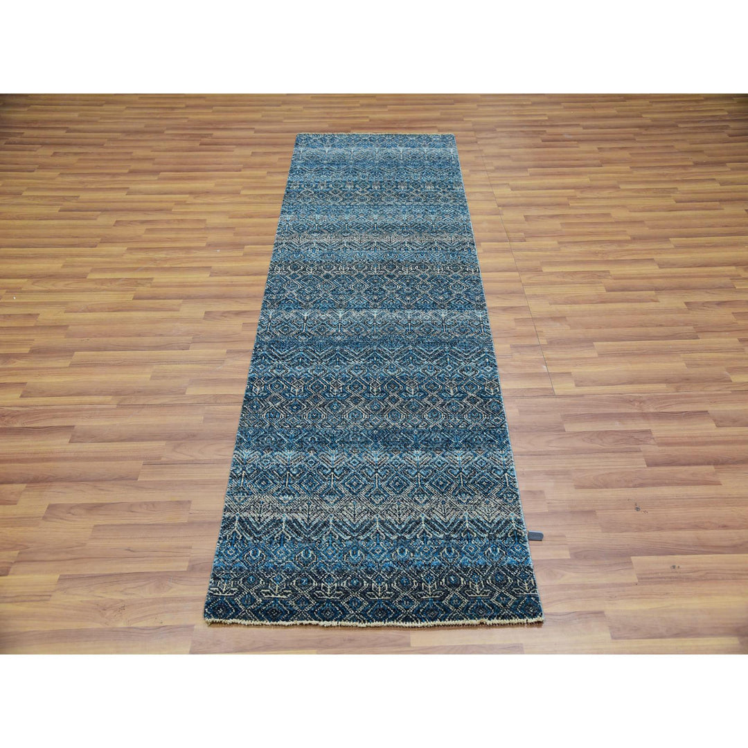 2'8" x 8'1" New Hand Knotted Blue Cotton Runner Oriental Rug - MOA10276014