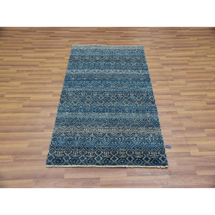 3'0" x 5'0" New Hand Knotted Blue Cotton Rectangle Oriental Rug - MOA10276015