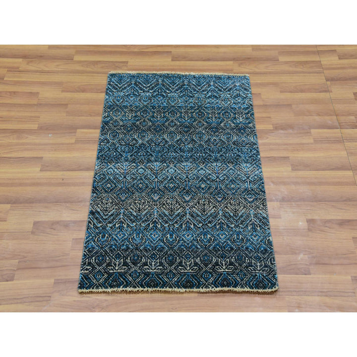 2'1" x 3'1" New Hand Knotted Blue Wool Rectangle Oriental Rug - MOA10276016