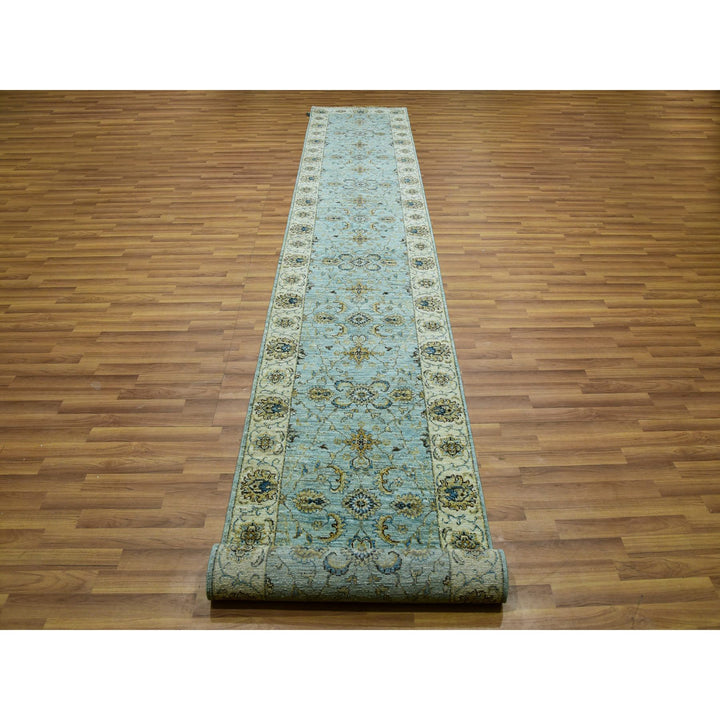 2'7" x 15'10" New Hand Knotted Blue Wool Runner Oriental Rug - MOA10276034