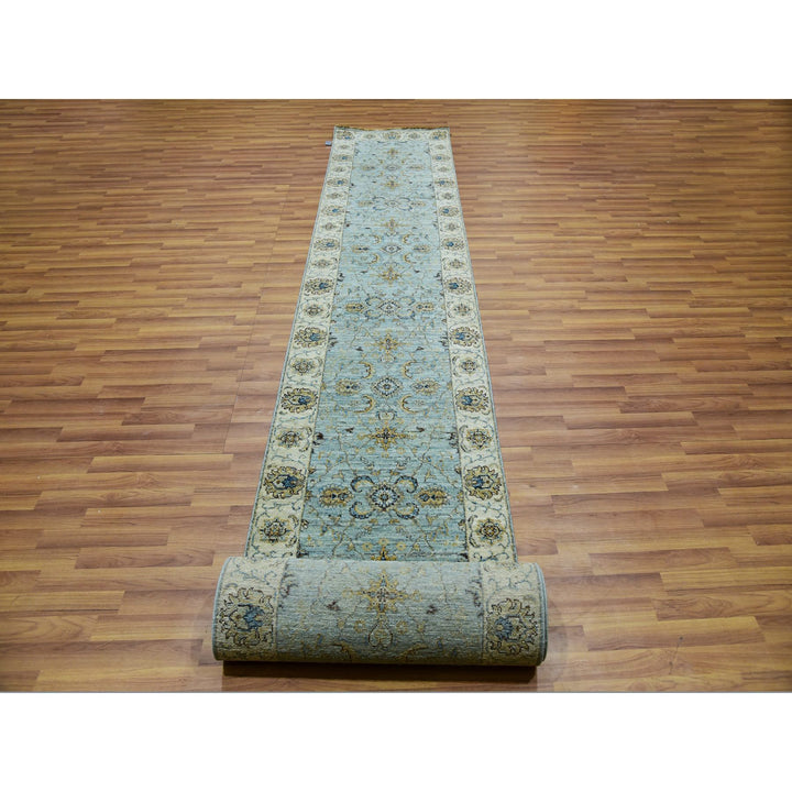 2'6" x 22'0" New Hand Knotted Blue Wool Runner Oriental Rug - MOA10276036