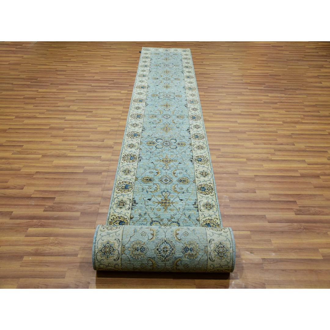 2'6" x 25'8" New Hand Knotted Blue Cotton Runner Oriental Rug - MOA10276037