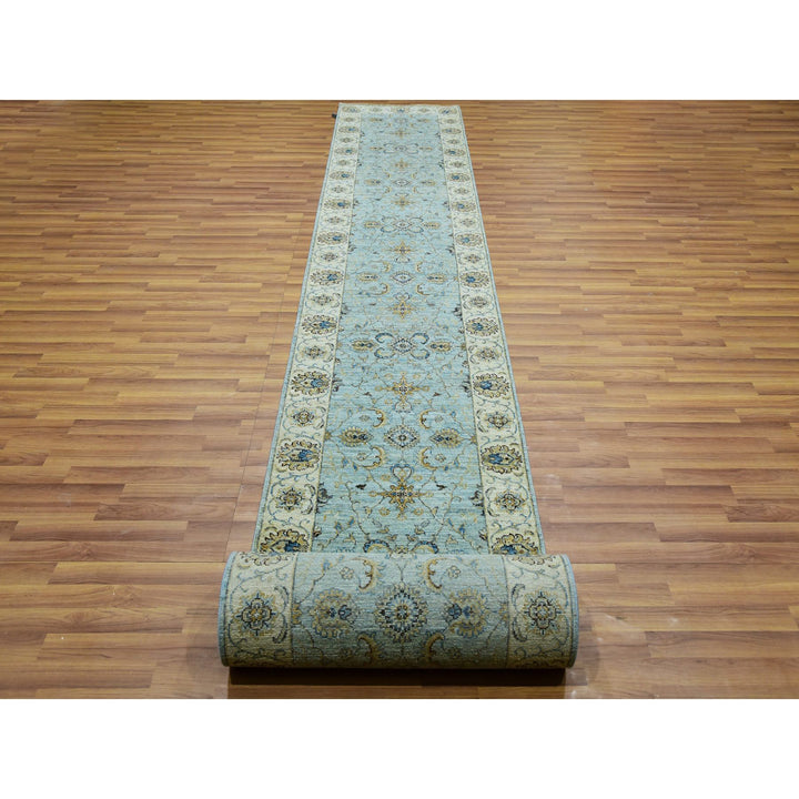 2'9" x 24'3" New Hand Knotted Blue Wool Runner Oriental Rug - MOA10276038