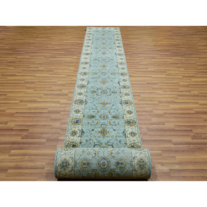 2'8" x 29'9" New Hand Knotted Blue Wool Runner Oriental Rug - MOA10276039