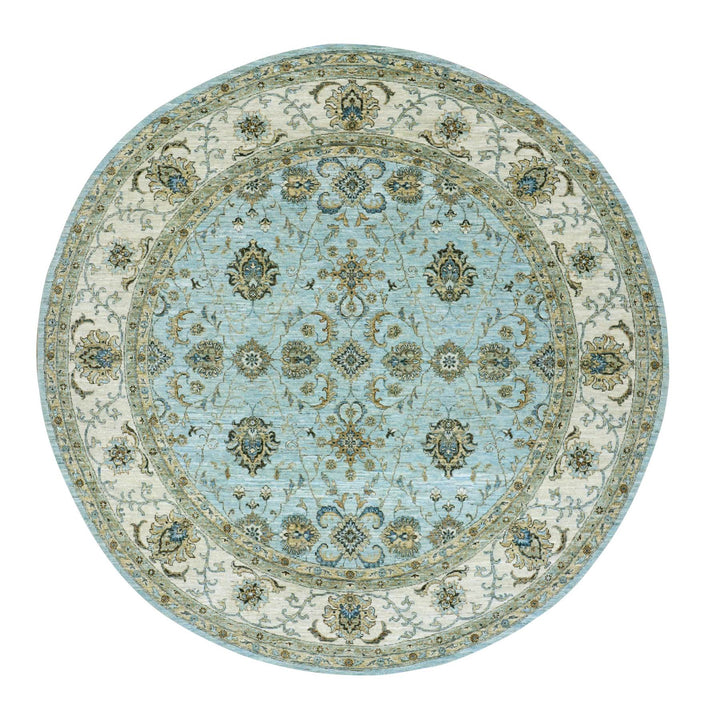 8'11" x 9'1" New Hand Knotted Blue Cotton Round Oriental Rug - MOA10276041